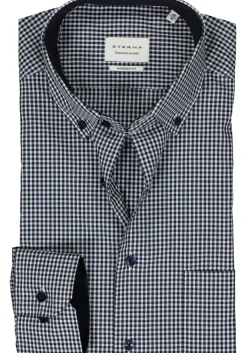 ETERNA modern fit overhemd mouwlengte 7, popeline, middenblauw met wit geruit (contrast)