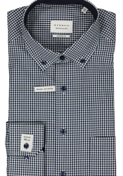ETERNA modern fit overhemd mouwlengte 7, popeline, middenblauw met wit geruit (contrast)