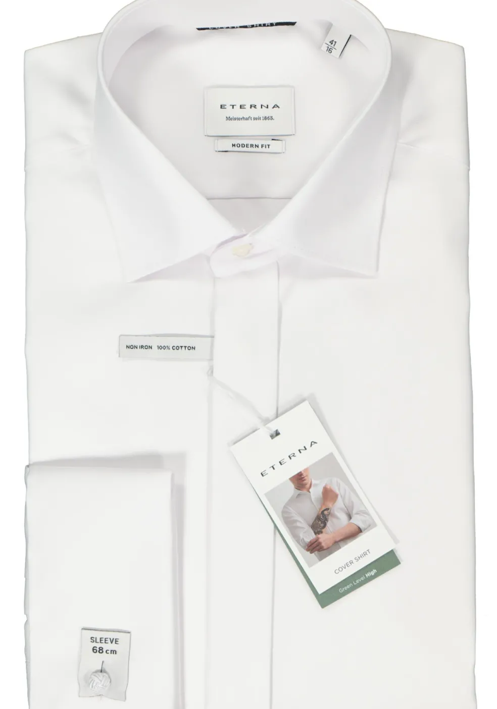 ETERNA modern fit overhemd mouwlengte 7, twill met dubbele manchet, wit