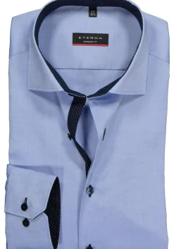 ETERNA modern fit overhemd, mouwlengte 7, fijn Oxford heren overhemd, lichtblauw (blauw gestipt contrast)