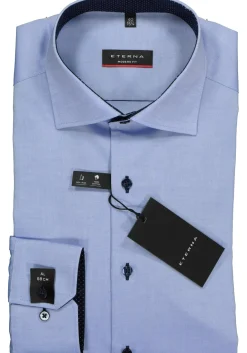 ETERNA modern fit overhemd, mouwlengte 7, fijn Oxford heren overhemd, lichtblauw (blauw gestipt contrast)