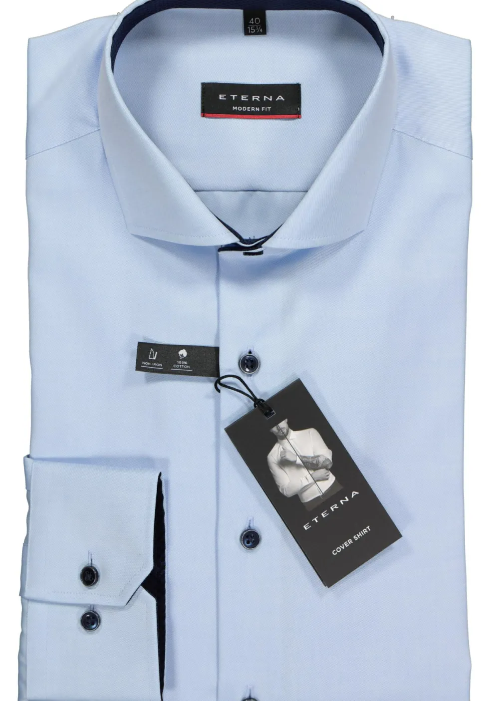 ETERNA modern fit overhemd, niet doorschijnend twill heren overhemd, lichtblauw (donkerblauw contrast)