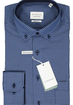 ETERNA modern fit overhemd, popeline, blauw geruit (contrast)