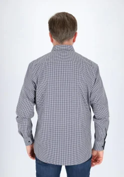ETERNA modern fit overhemd, popeline, middenblauw met wit geruit (contrast)