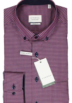 ETERNA modern fit overhemd, popeline, roze geruit (contrast)