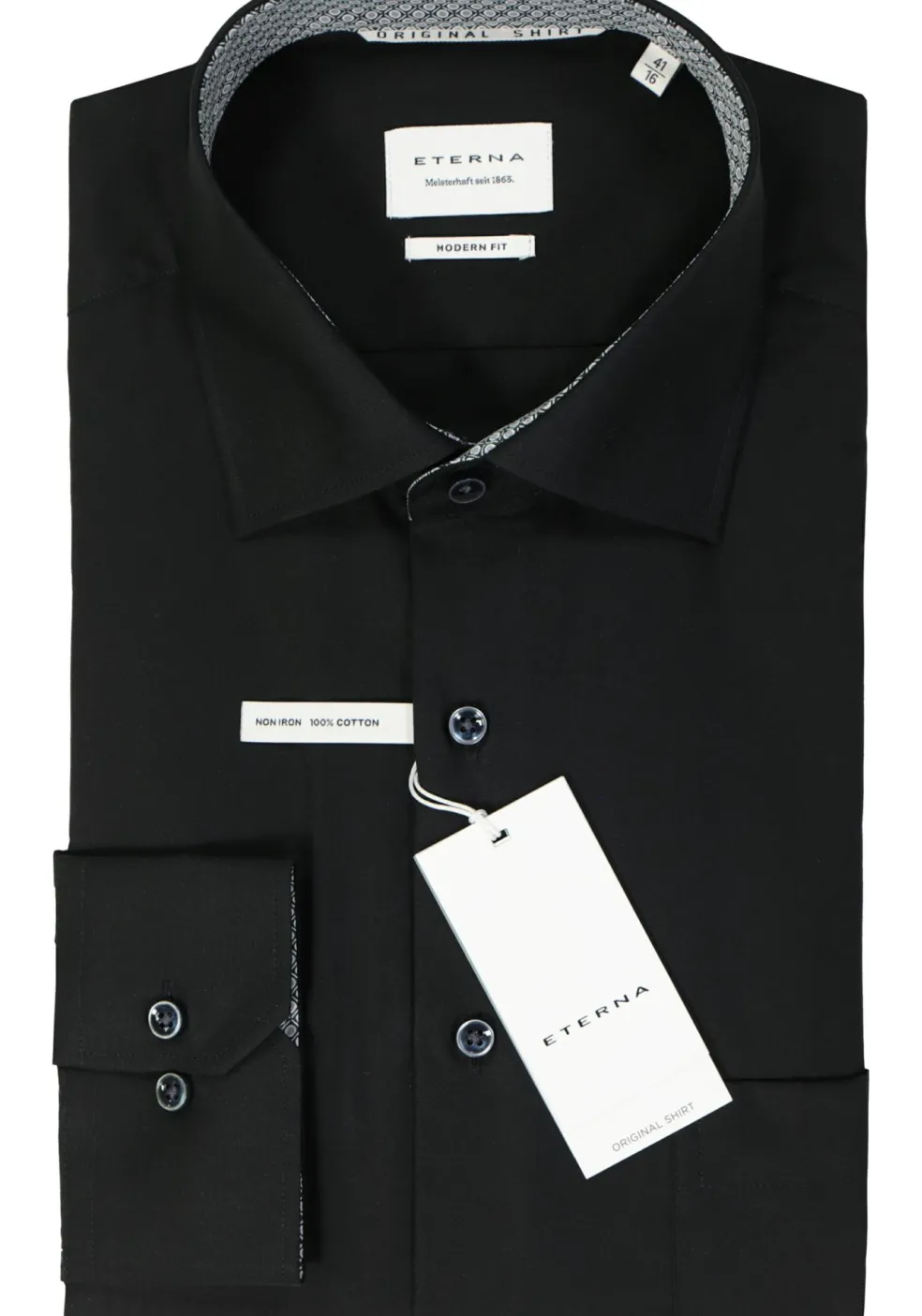 ETERNA modern fit overhemd, popeline, zwart