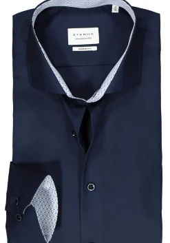 ETERNA modern fit overhemd, popeline, donkerblauw (contrast)