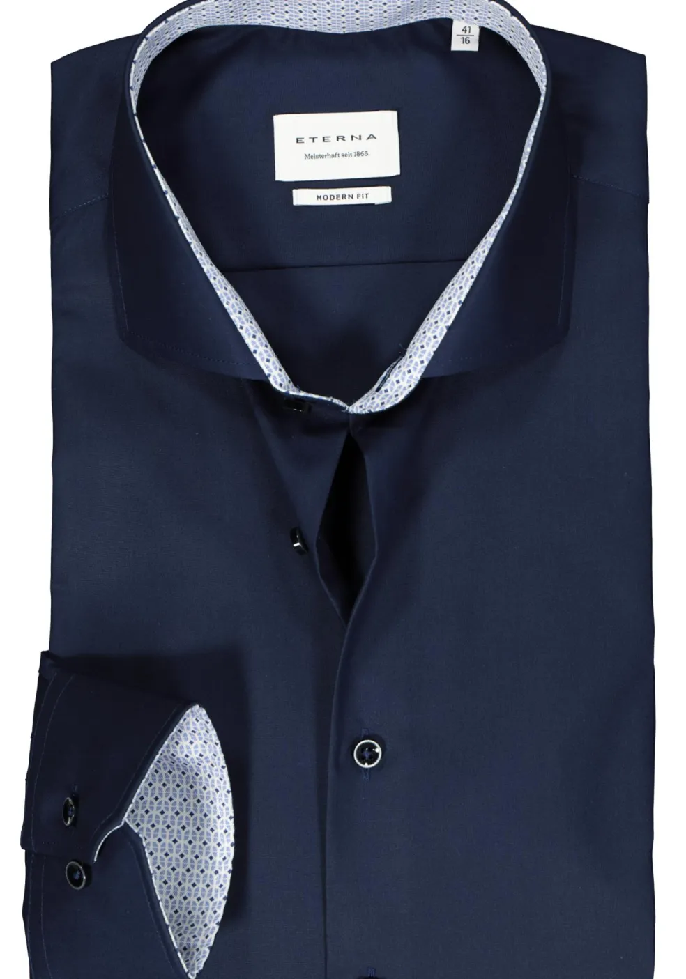 ETERNA modern fit overhemd, popeline, donkerblauw (contrast)