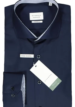 ETERNA modern fit overhemd, popeline, donkerblauw (contrast)