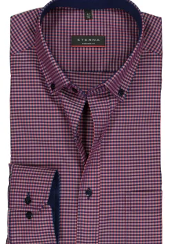 ETERNA modern fit overhemd, poplin heren overhemd, rood met blauw geruit (contrast)