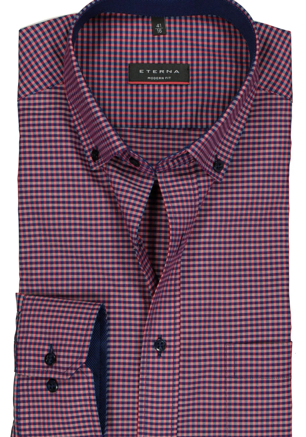 ETERNA modern fit overhemd, poplin heren overhemd, rood met blauw geruit (contrast)