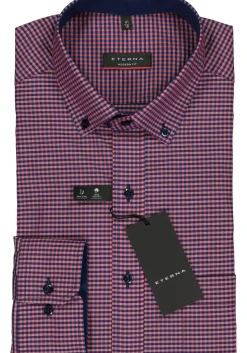ETERNA modern fit overhemd, poplin heren overhemd, rood met blauw geruit (contrast)