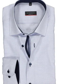 ETERNA modern fit overhemd, structuur heren overhemd, lichtblauw met wit (donkerblauw contrast)