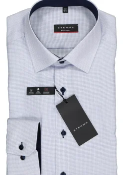 ETERNA modern fit overhemd, structuur heren overhemd, lichtblauw met wit (donkerblauw contrast)