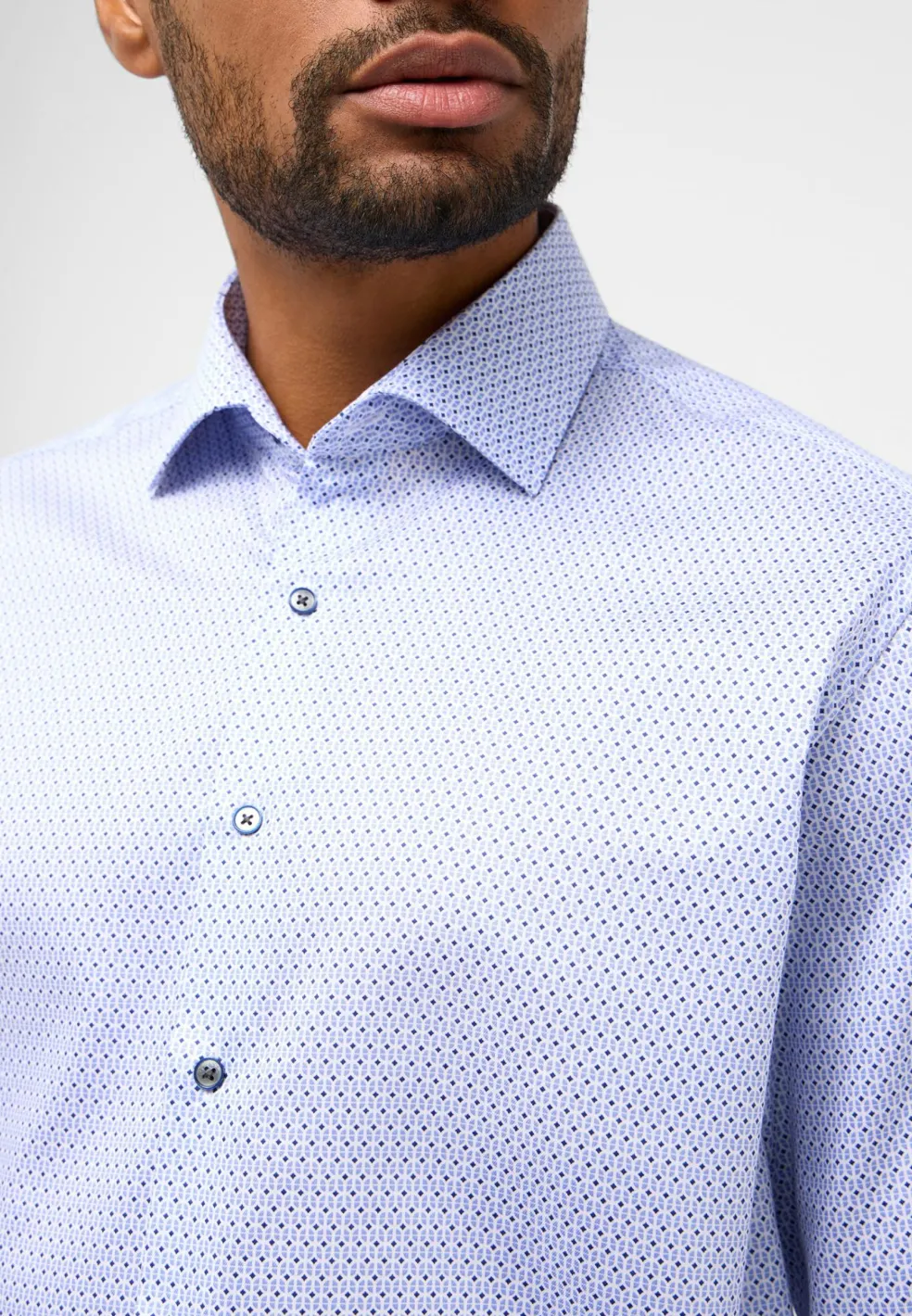 ETERNA modern fit overhemd, twill, licht- en donkerblauw met wit dessin