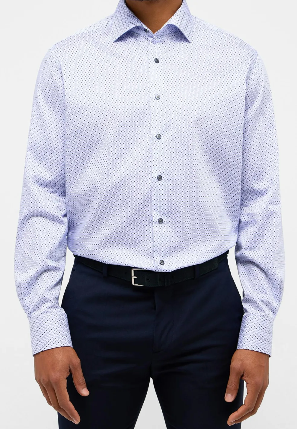 ETERNA modern fit overhemd, twill, licht- en donkerblauw met wit dessin