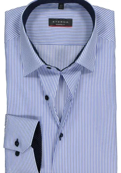 ETERNA modern fit overhemd, twill heren overhemd, blauw met wit gestreept (blauw contrast)