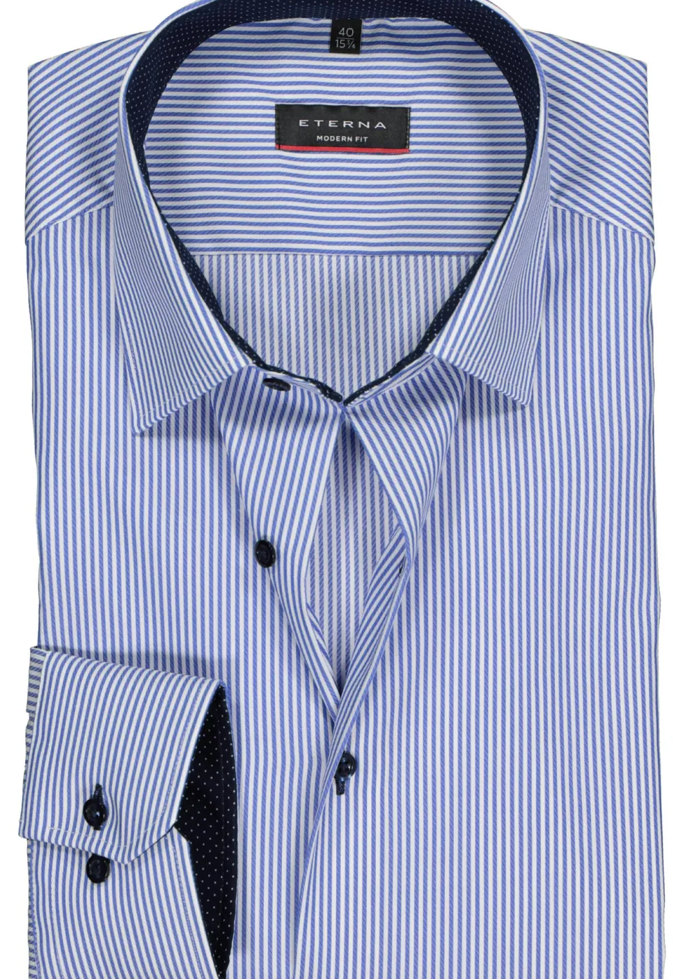 ETERNA modern fit overhemd, twill heren overhemd, blauw met wit gestreept (blauw contrast)