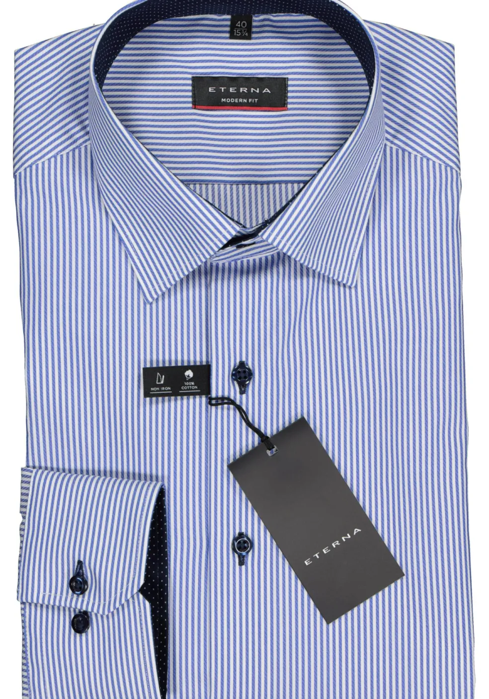 ETERNA modern fit overhemd, twill heren overhemd, blauw met wit gestreept (blauw contrast)