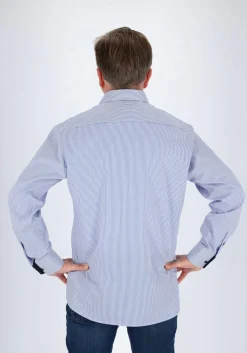 ETERNA modern fit overhemd, twill heren overhemd, blauw met wit gestreept (blauw contrast)