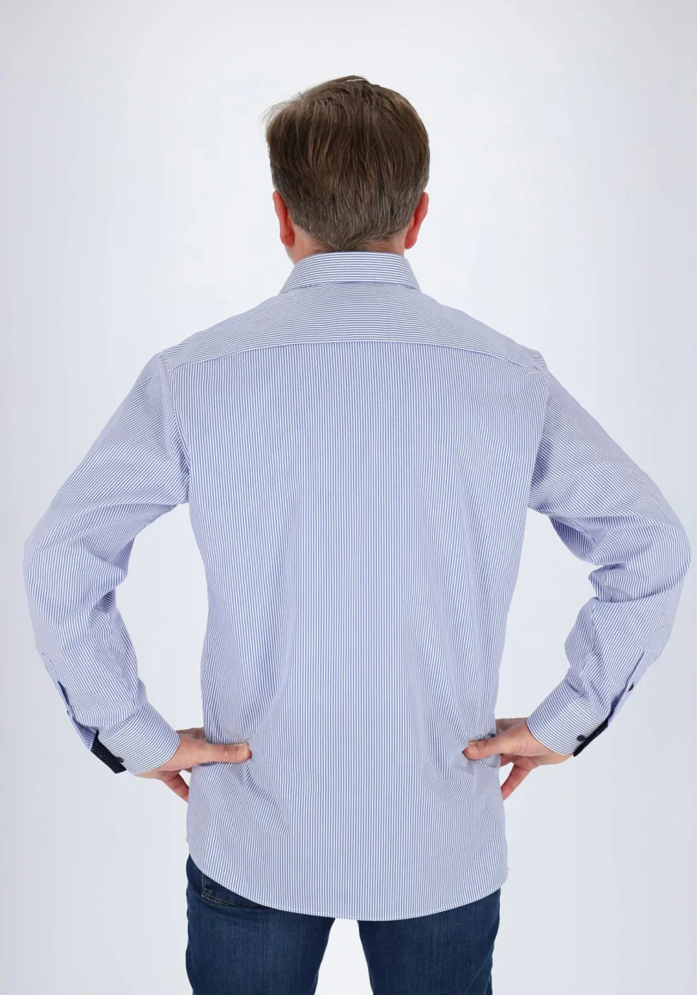 ETERNA modern fit overhemd, twill heren overhemd, blauw met wit gestreept (blauw contrast)