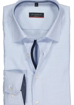 ETERNA modern fit overhemd, twill structuur heren overhemd, lichtblauw (donkerblauw contrast)