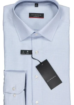 ETERNA modern fit overhemd, twill structuur heren overhemd, lichtblauw (donkerblauw contrast)