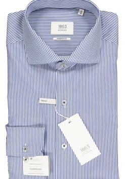 ETERNA 1863 modern fit premium overhemd, 2-ply twill heren overhemd, blauw met wit gestreept