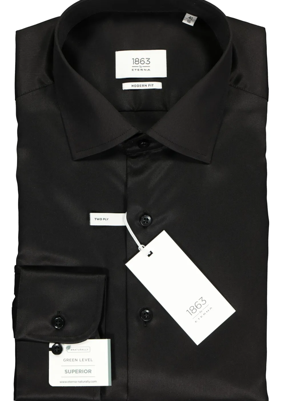 ETERNA 1863 modern fit premium overhemd, 2-ply twill heren overhemd, zwart
