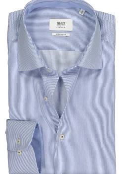ETERNA 1863 modern fit premium overhemd, 2-ply twill heren overhemd, blauw met wit gestreept