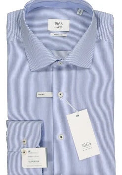 ETERNA 1863 modern fit premium overhemd, 2-ply twill heren overhemd, blauw met wit gestreept