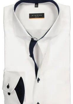 ETERNA slim fit overhemd, fijn Oxford heren overhemd, wit (blauw gestipt contrast)