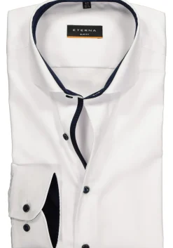 ETERNA slim fit overhemd, niet doorschijnend twill, wit (donkerblauw contrast)