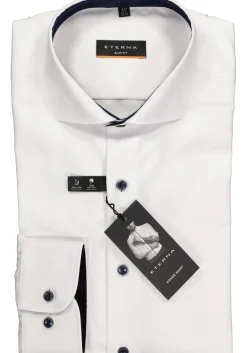 ETERNA slim fit overhemd, niet doorschijnend twill, wit (donkerblauw contrast)