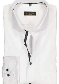 ETERNA slim fit overhemd, niet doorschijnend twill, wit (zwart contrast)