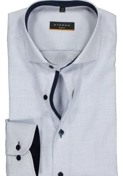 ETERNA slim fit overhemd, structuur heren overhemd, lichtblauw met wit (donkerblauw contrast)