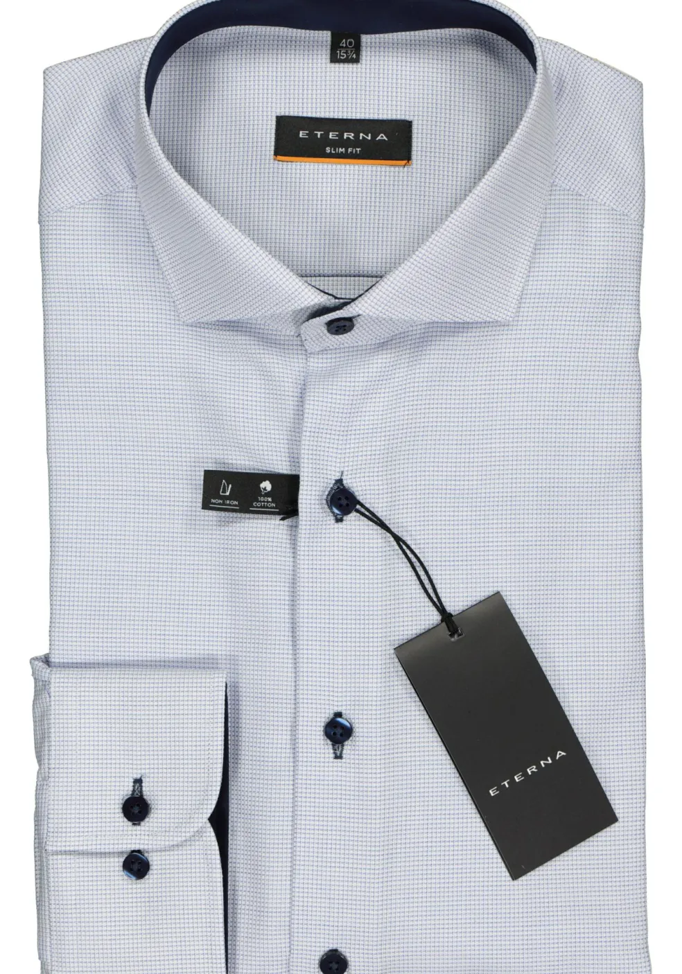 ETERNA slim fit overhemd, structuur heren overhemd, lichtblauw met wit (donkerblauw contrast)