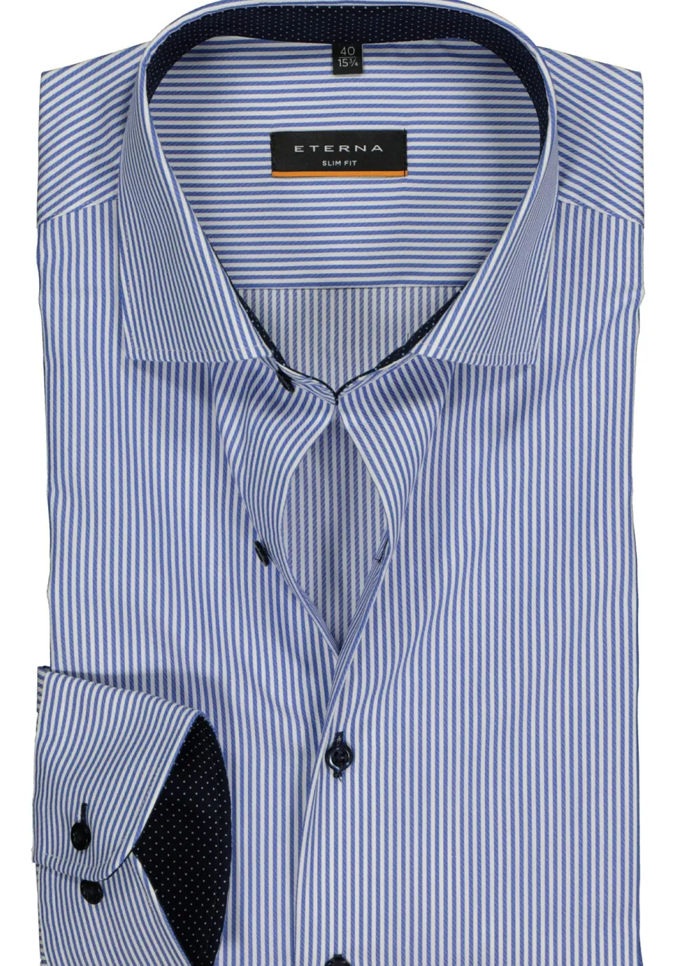 ETERNA slim fit overhemd, twill heren overhemd, blauw met wit gestreept (blauw contrast)