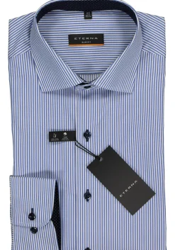 ETERNA slim fit overhemd, twill heren overhemd, blauw met wit gestreept (blauw contrast)