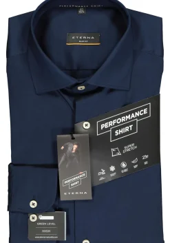 ETERNA slim fit performance overhemd, superstretch lyocell, donkerblauw