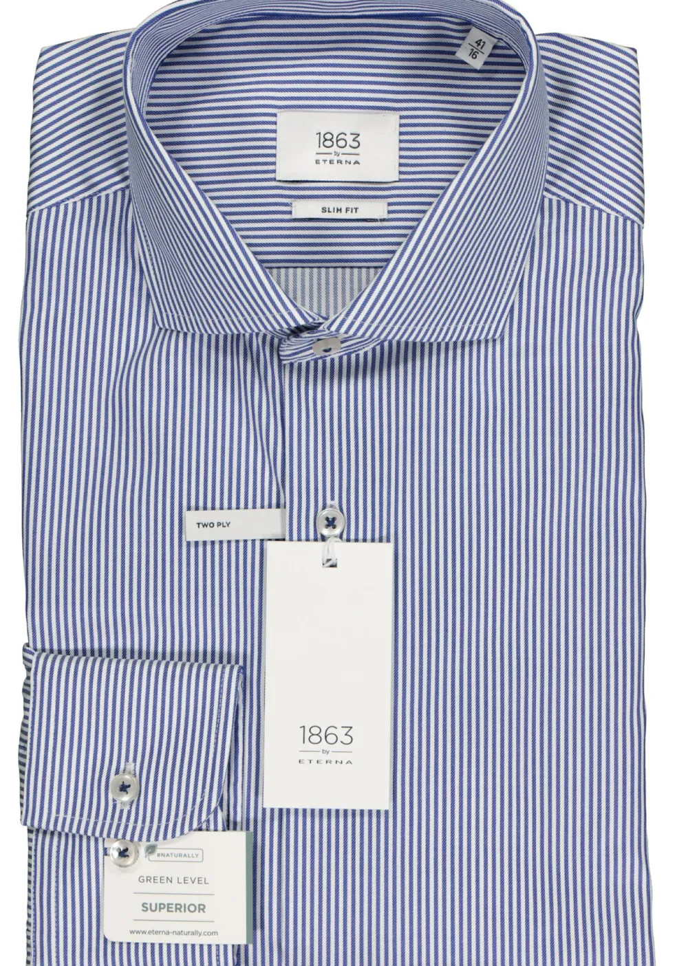 ETERNA 1863 slim fit premium overhemd, 2-ply twill heren overhemd, blauw met wit gestreept