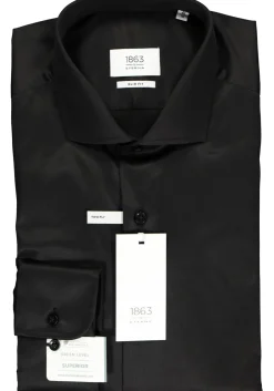 ETERNA 1863 slim fit premium overhemd, 2-ply twill heren overhemd, zwart
