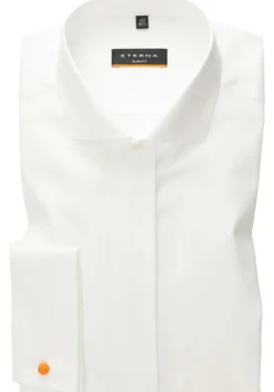 ETERNA slim fit smoking overhemd, mouwlengte 7, twill met dubbele manchet, ecru