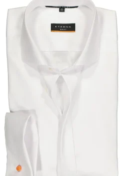 ETERNA slim fit smoking overhemd, mouwlengte 7, twill met dubbele manchet, wit