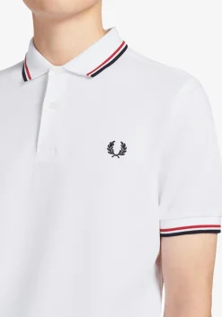Fred Perry M3600 polo twin tipped shirt, heren polo White / Bright Red / Navy