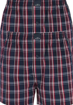 Gotzburg boxershorts geweven (2-pack), heren boxers katoen wijd model, blauw met donkerrood en wit geruit