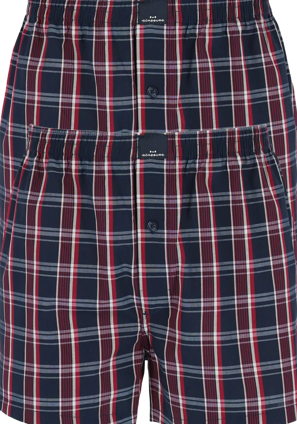 Gotzburg boxershorts geweven (2-pack), heren boxers katoen wijd model, blauw met donkerrood en wit geruit