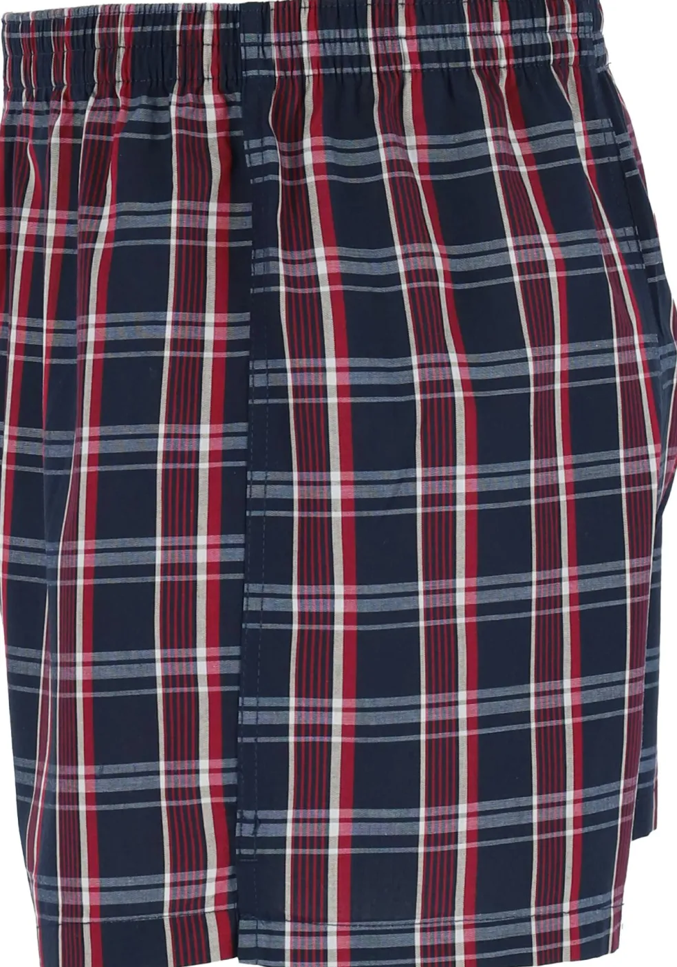 Gotzburg boxershorts geweven (2-pack), heren boxers katoen wijd model, blauw met donkerrood en wit geruit