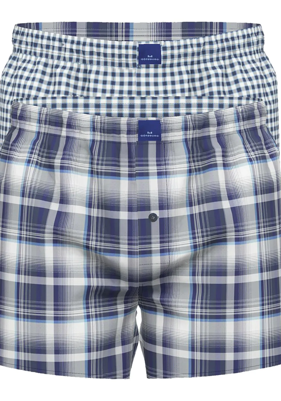Gotzburg heren boxershorts geweven wijd model met gulp (2-pack), donkerblauw geruit