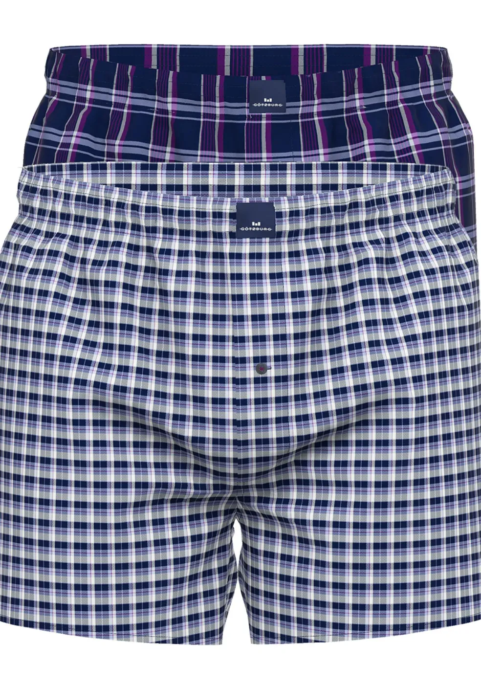 Gotzburg heren boxershorts geweven wijd model met gulp (2-pack), middenblauw geruit